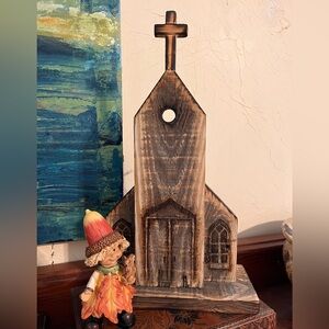 Hand Crafted 13"x8 1/2" Wood Burned Detailed Church